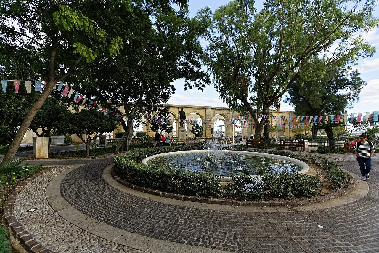 A fountain in Upper Barrakka Gardens in Valletta.