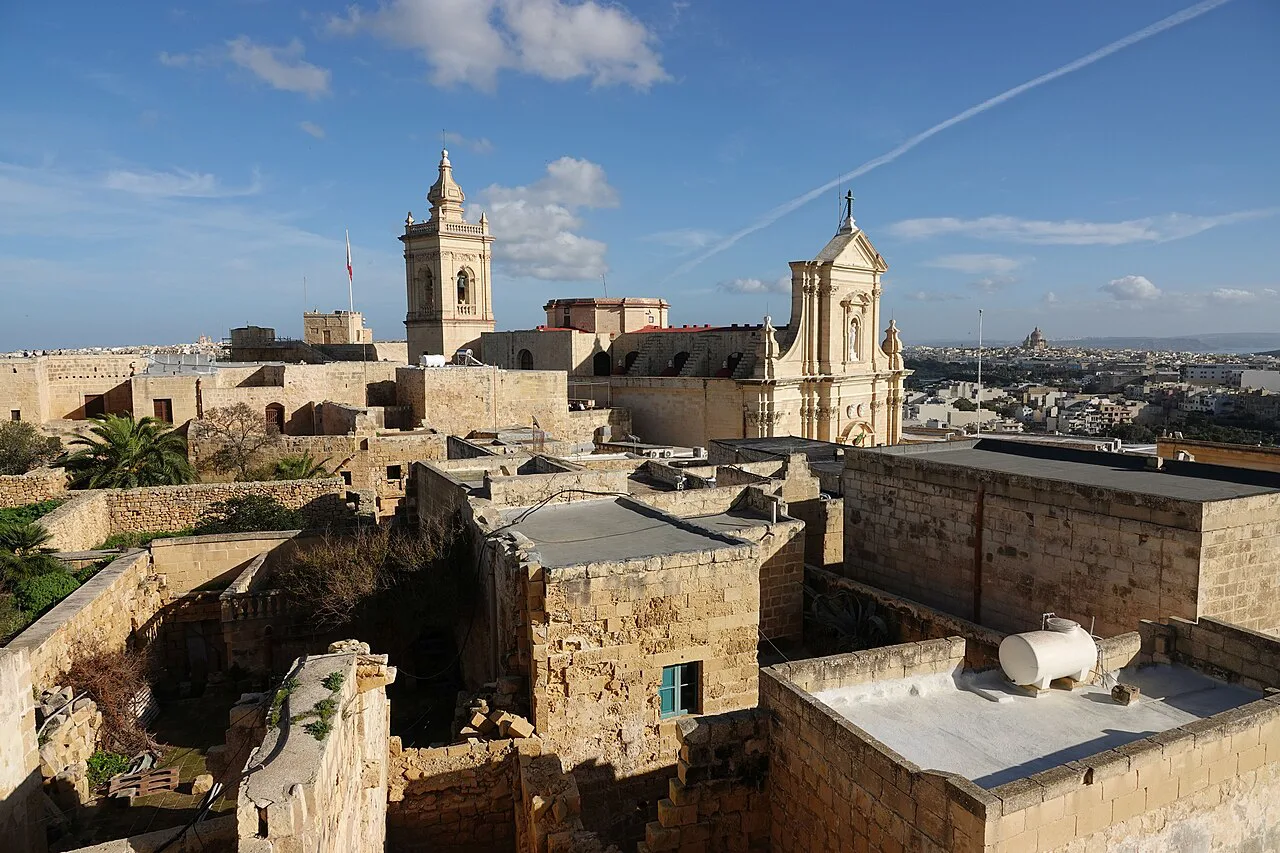 Rooftops and bell towers of the Cittadella in Victoria, Gozo.