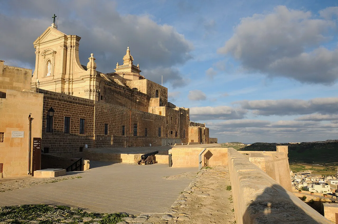 The Cathedral and Cittadella seen from the walls in Victoria, Gozo.