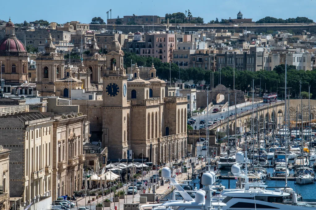 Yachts moored at the Birgu waterfront.