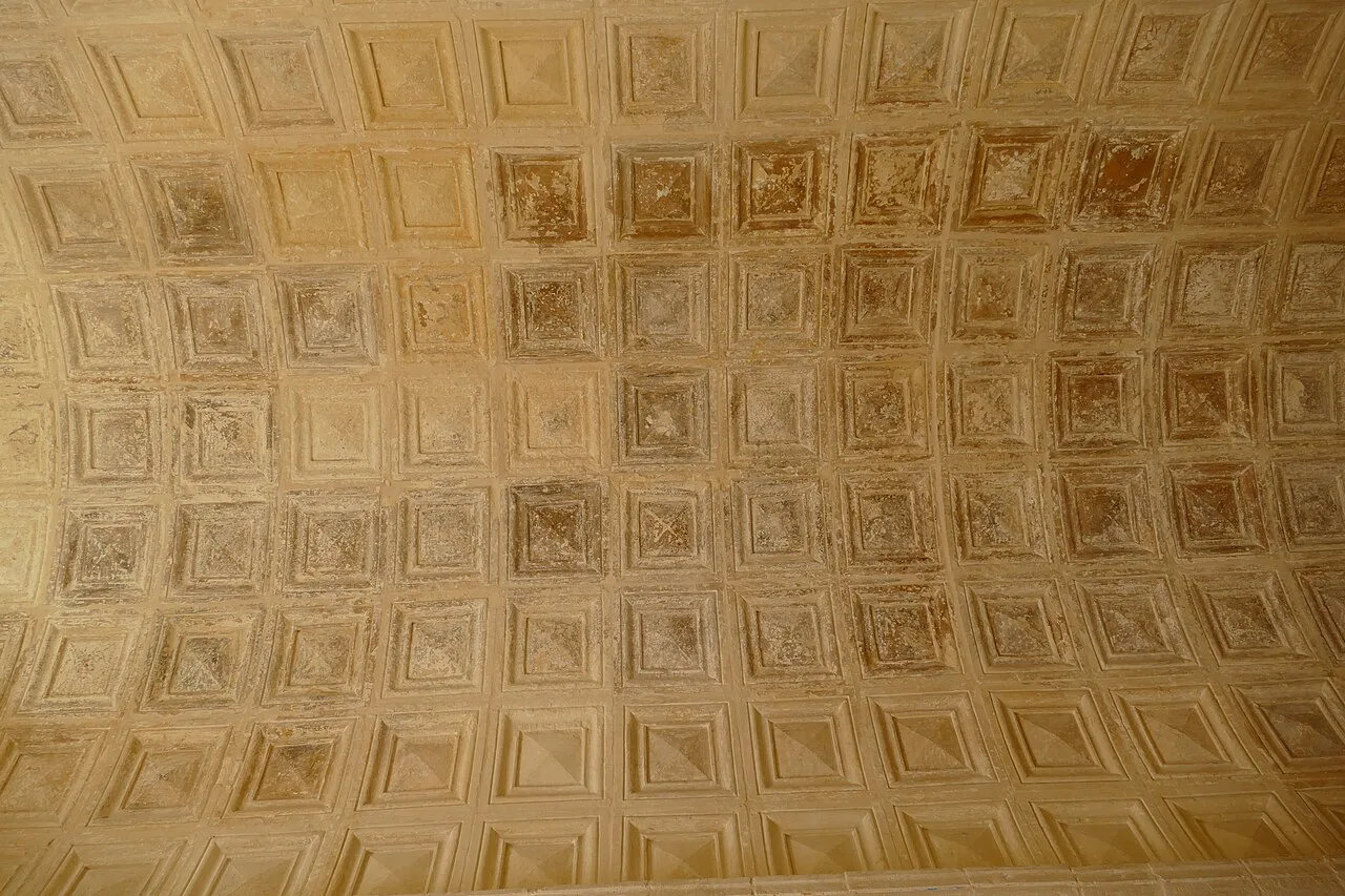 The coffered ceiling inside the Auberge d'Italie in Valletta.