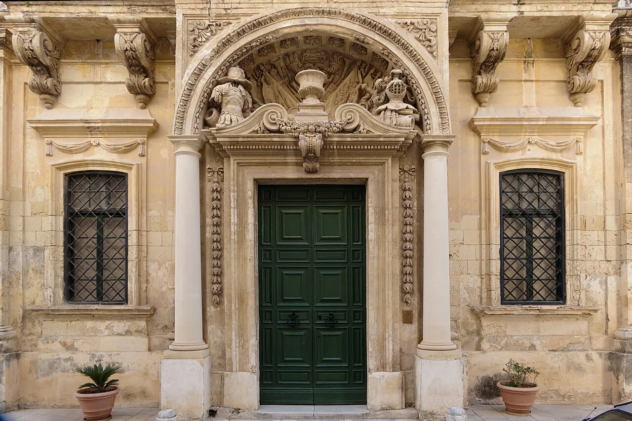 The carved doorway of the Banca Giuratale in Mdina.
