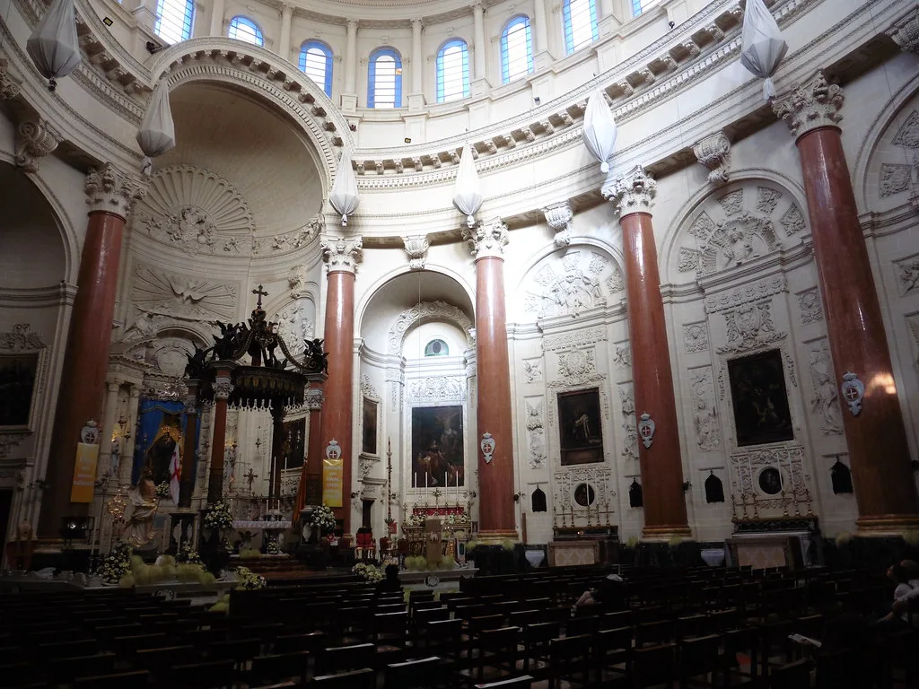 The interior of the Basilica of Our Lady of Mount Carmel in Valletta.