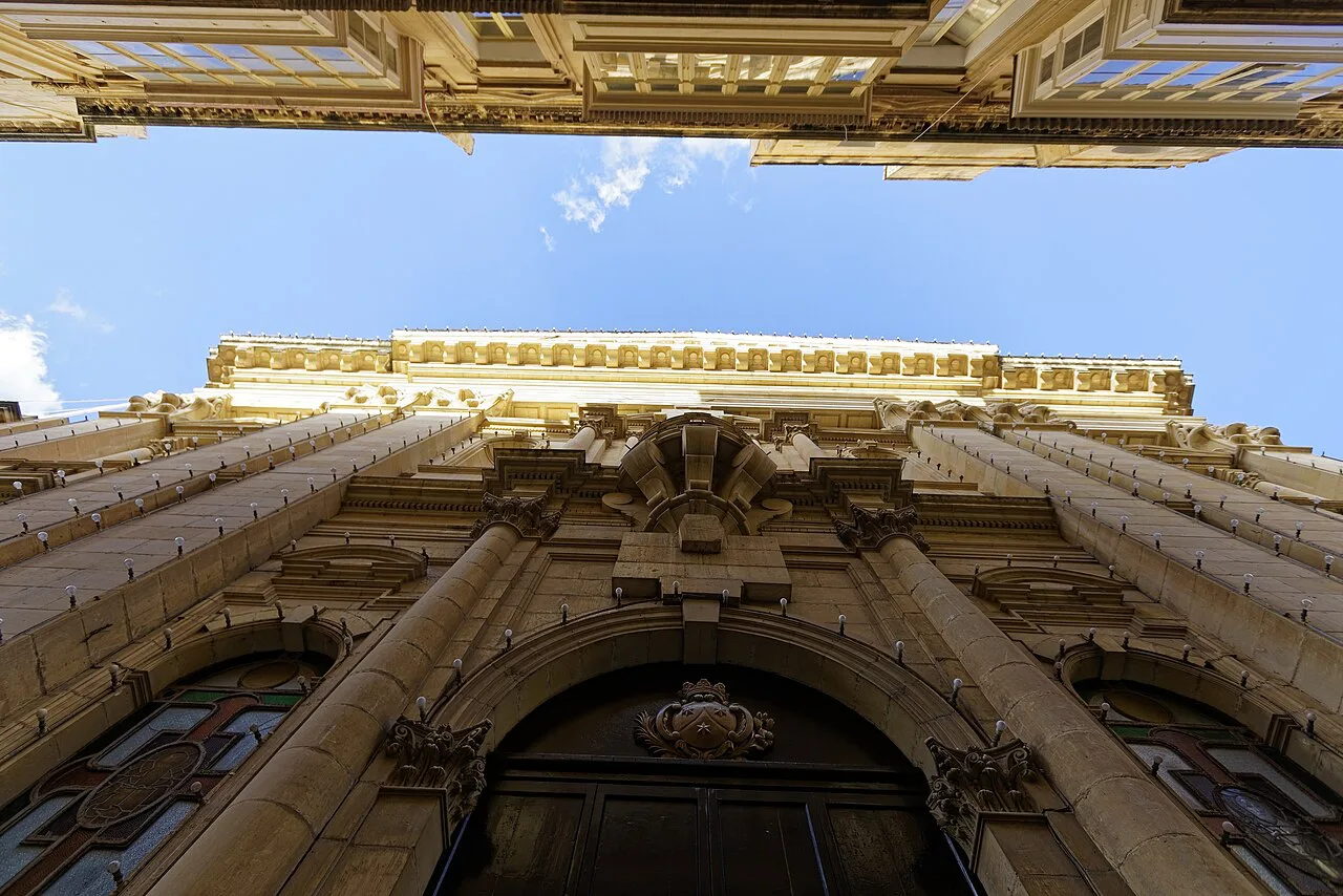 The façade of the Basilica of Our Lady of Mount Carmel in Valletta.