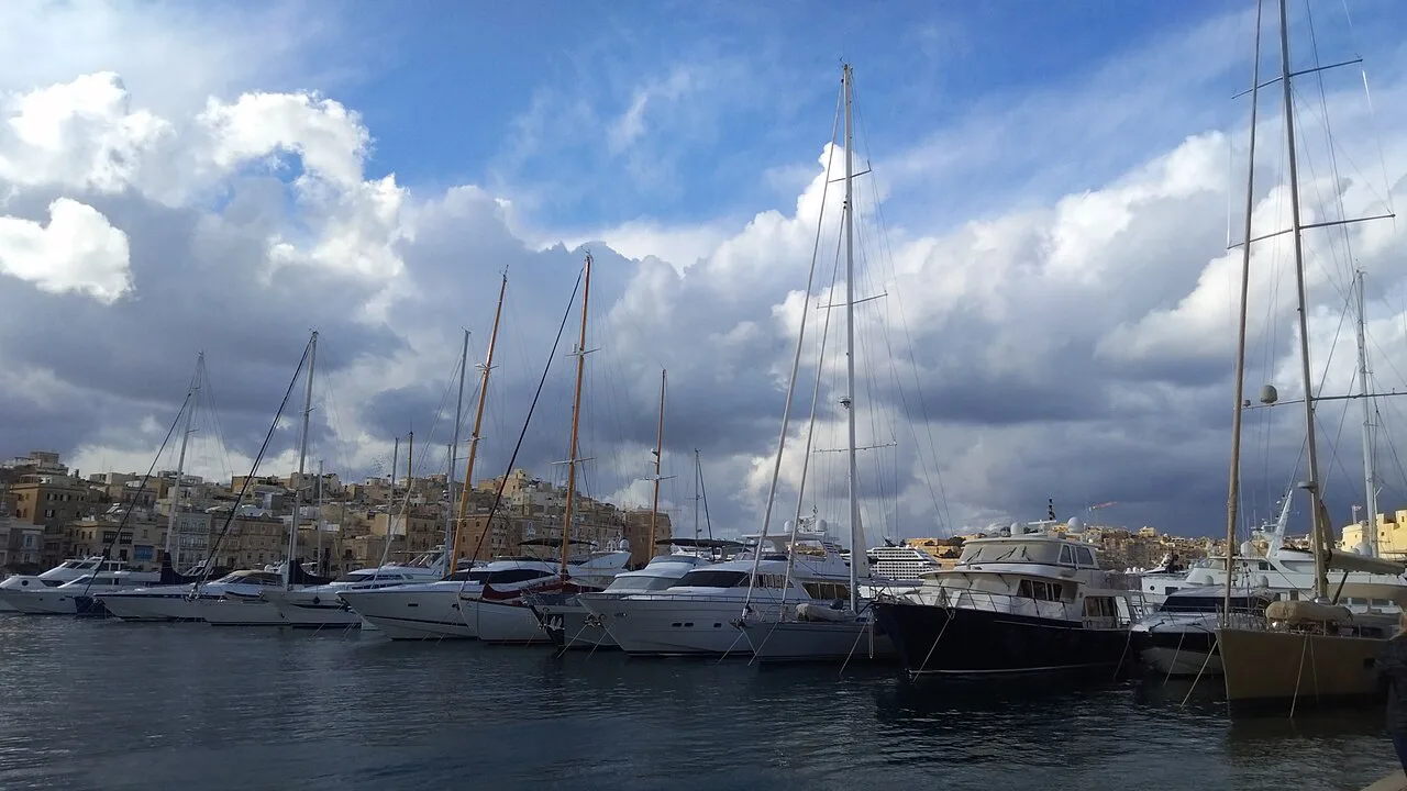 Yachts moored in the marina at Birgu.