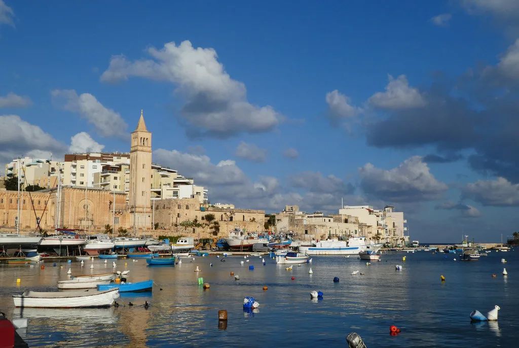 Marsaskala's bay and parish church from the water.