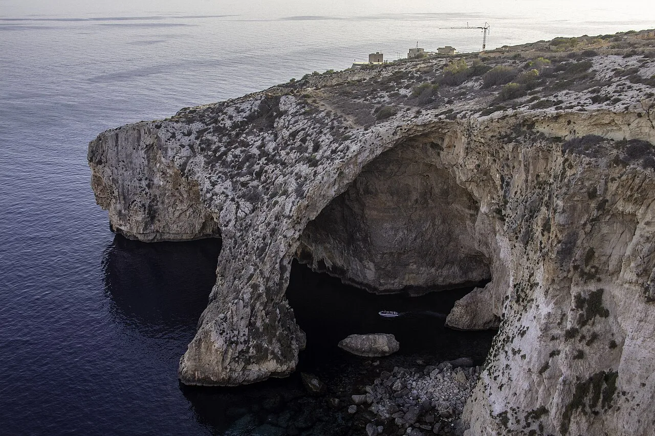 Sea cliffs and caves at the Blue Grotto on Malta's south coast.