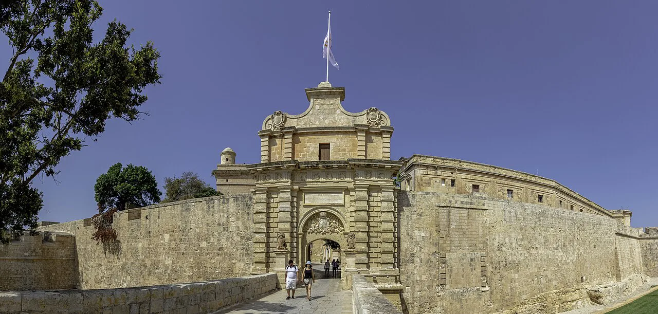 Mdina's main gate and bastion wall.