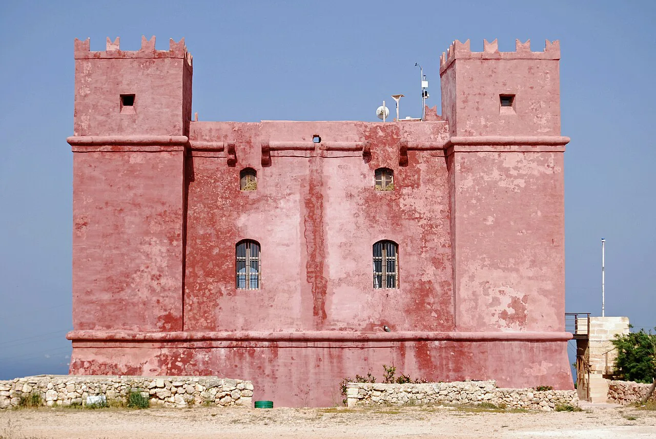 The red-painted walls of the Red Tower in Mellieħa.