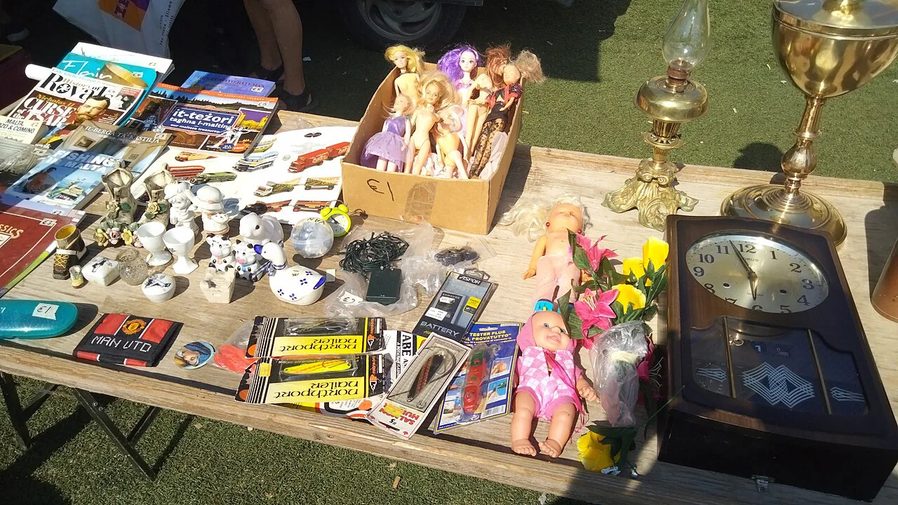 Bric-a-brac on sale at the Birgu flea market.