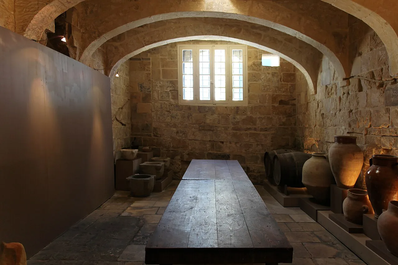 A vaulted hall with storage jars in the Inquisitor's Palace in Birgu.