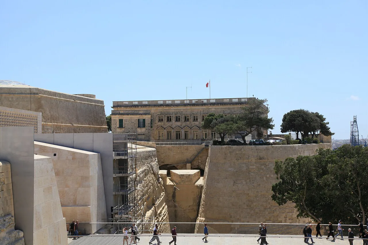Valletta's City Gate and bastion walls.