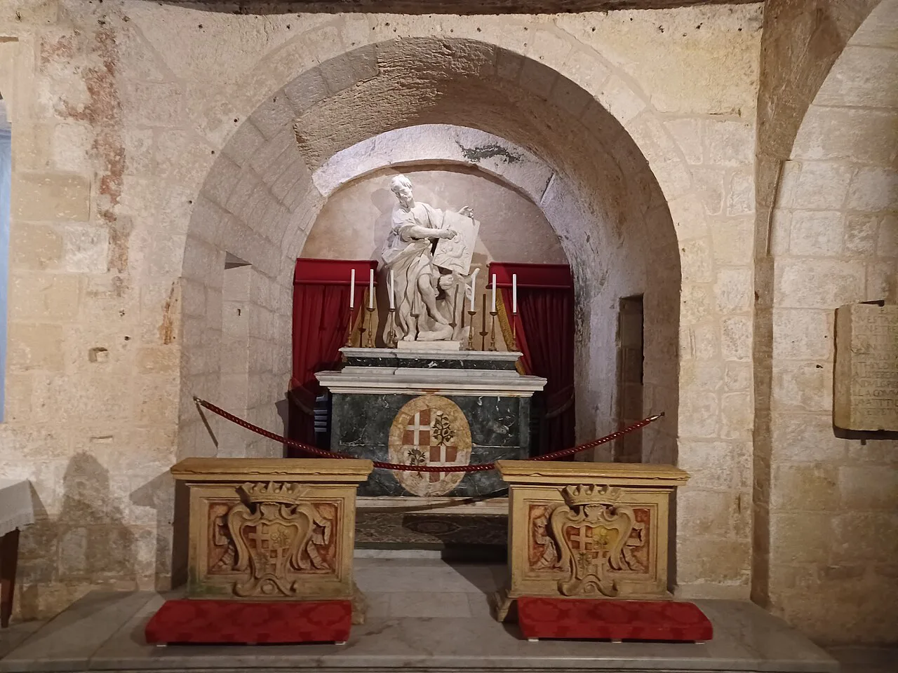 The altar in the crypt of St Paul's Grotto in Rabat.