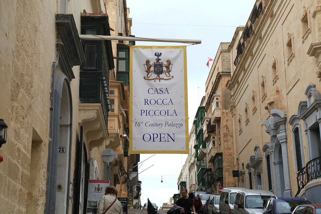 The sign for Casa Rocca Piccola on Triq ir-Repubblika in Valletta.
