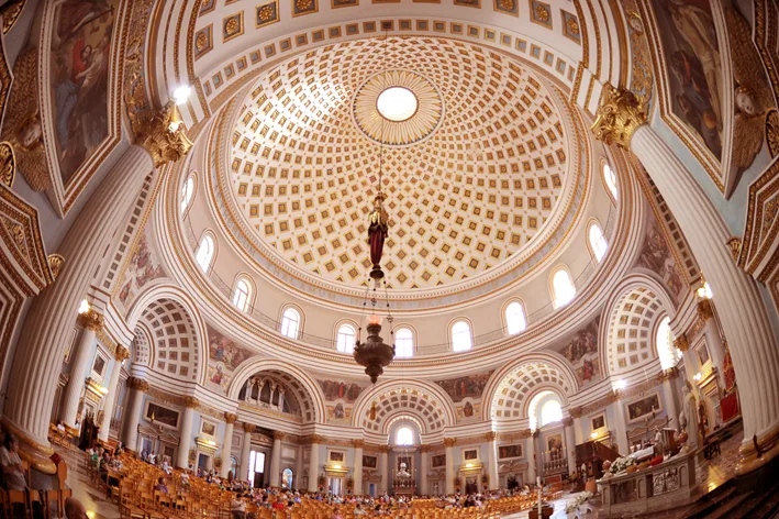 The domed interior of the Mosta Rotunda.