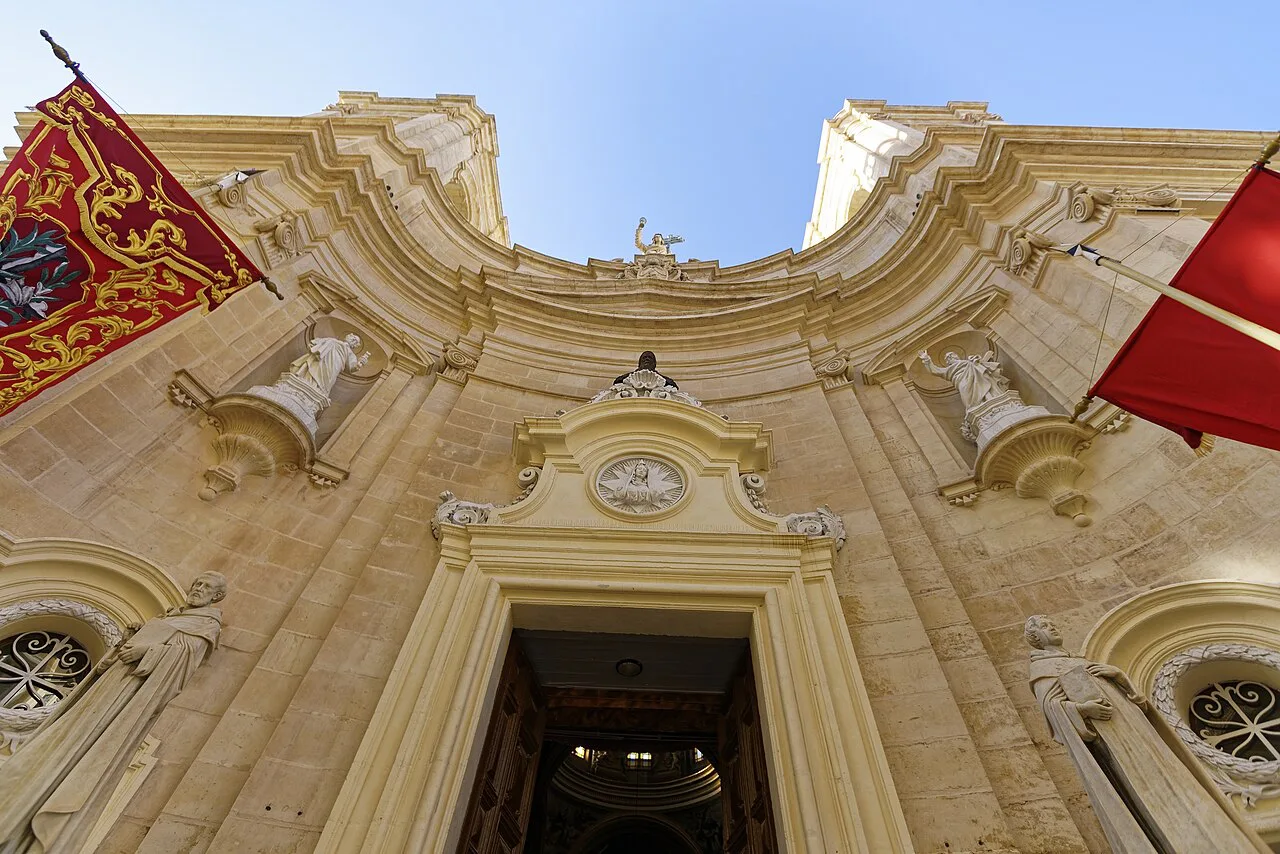 The façade of the Basilica of St Dominic in Valletta.