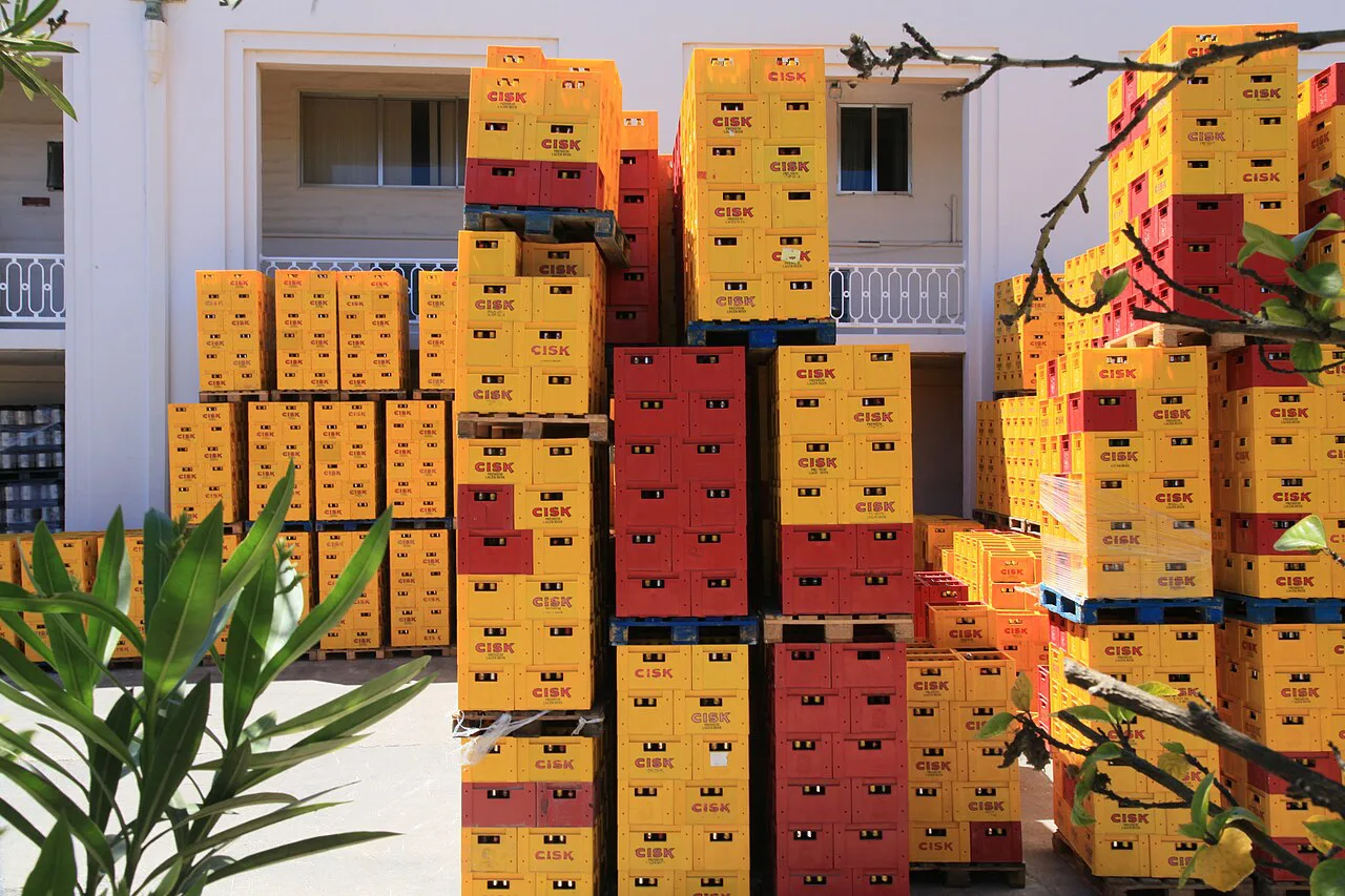 Beer crates stacked at the Simonds Farsons brewery in Birkirkara.