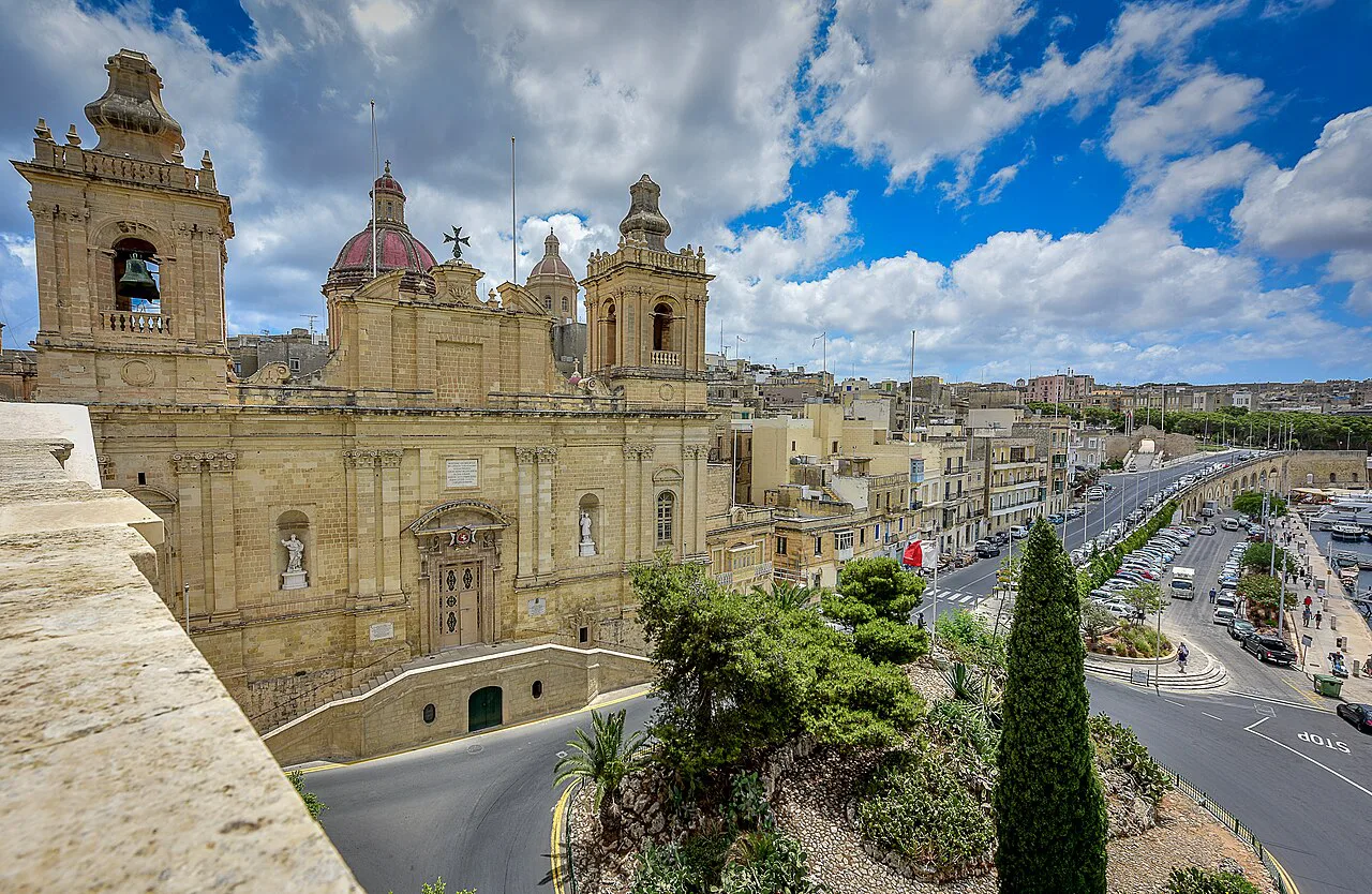 St Lawrence's Church in Birgu seen from above.