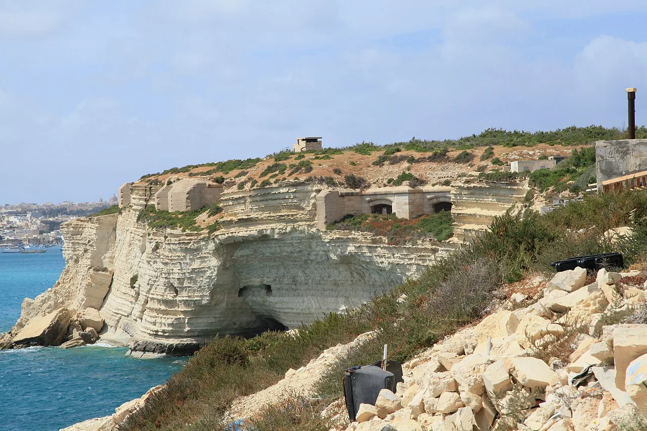 White limestone cliffs and the sea near Fort Delimara.