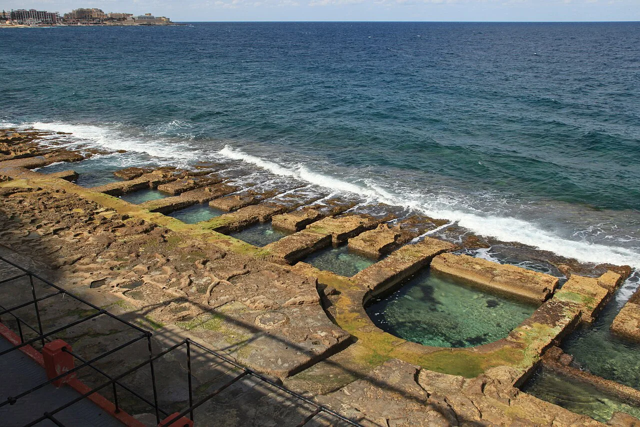 Sea pools carved into the rocks at Fond Għadir in Sliema.