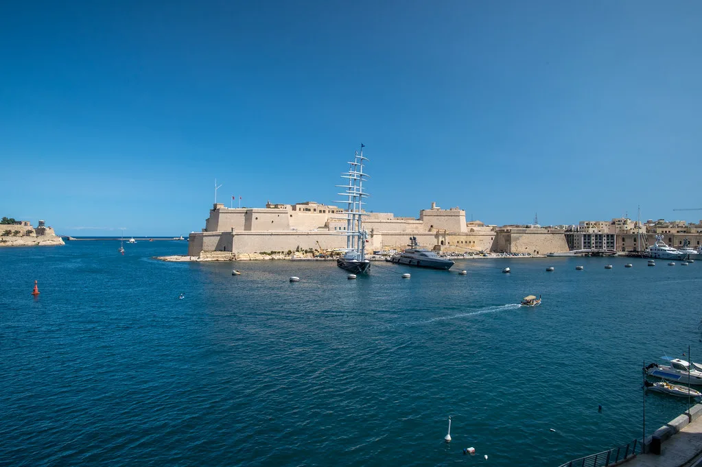 Fort St Angelo seen across the Grand Harbour from Valletta.