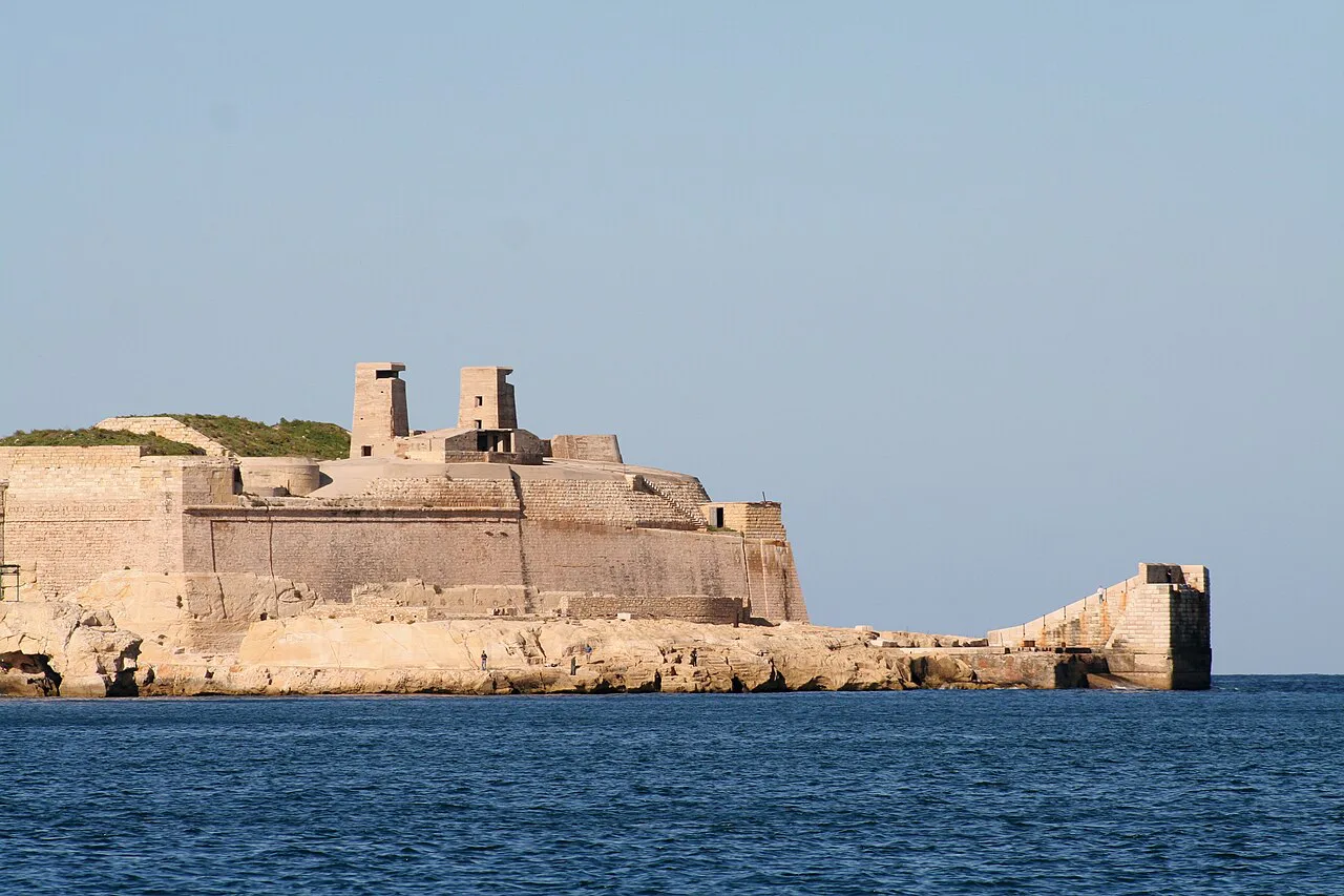 Fort St Elmo on the Valletta shore, seen from the sea.