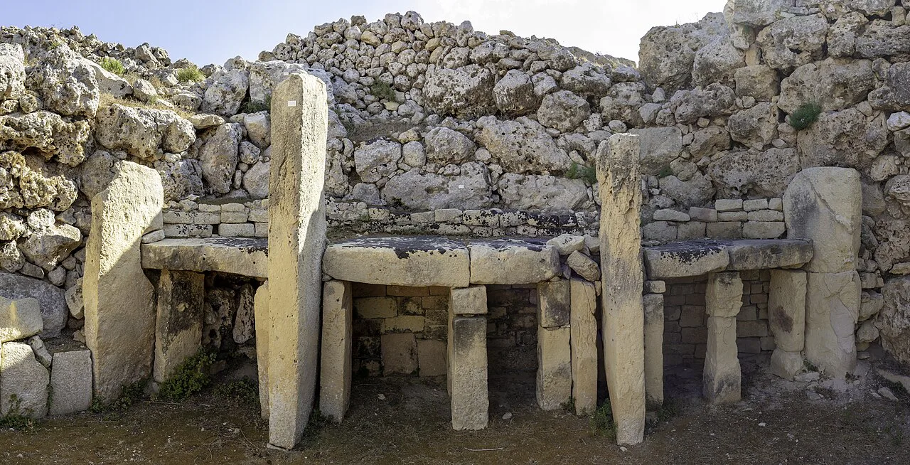 Megalithic stonework inside the Ġgantija temples.