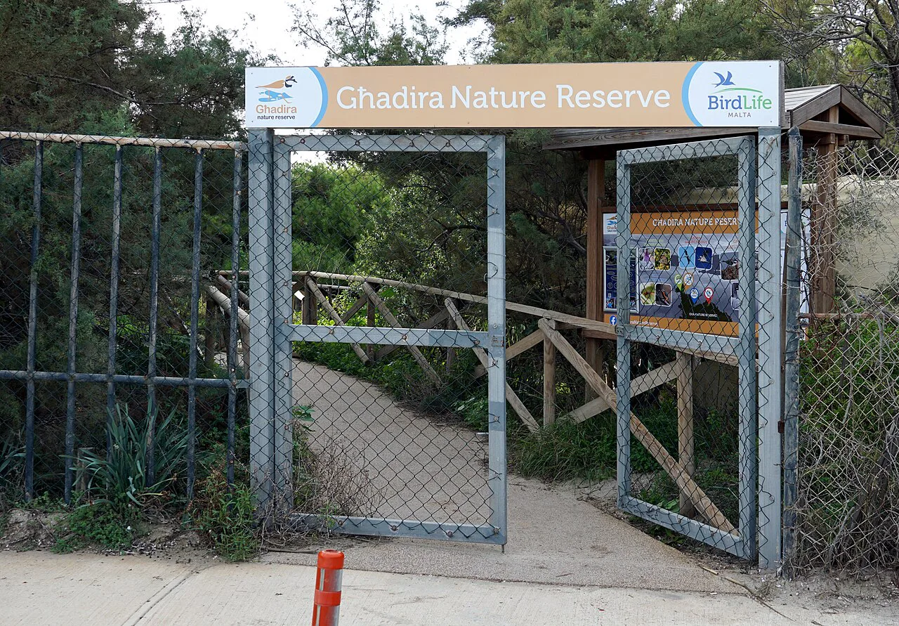 The entrance gate to Għadira Nature Reserve in Mellieħa.