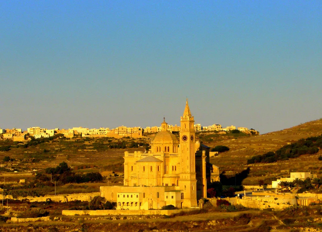 The Ta' Pinu Basilica in the valley below Għammar, near Gordan Lighthouse.