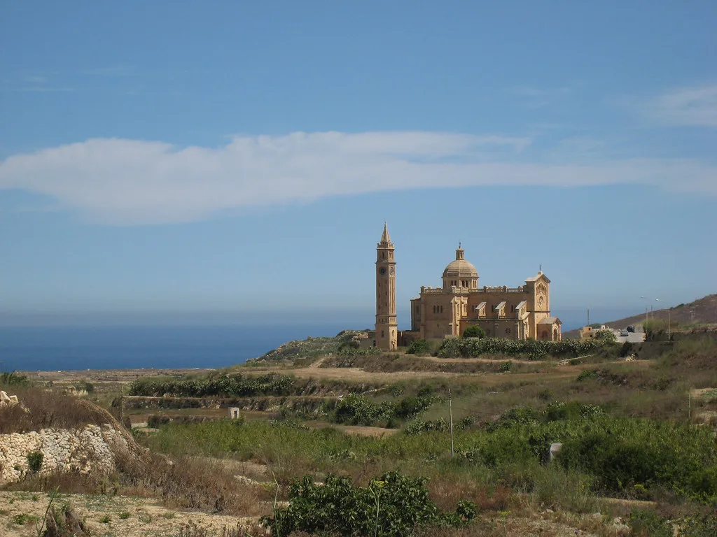 Ta' Pinu Basilica and the Gozo countryside near Għammar.