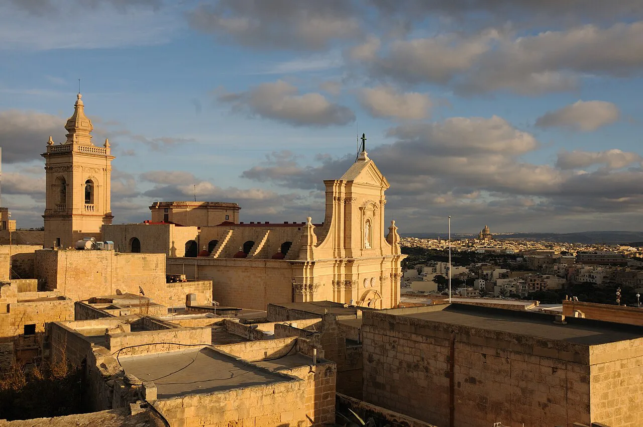 Cathedral towers and rooftops inside the Cittadella in Victoria, Gozo.