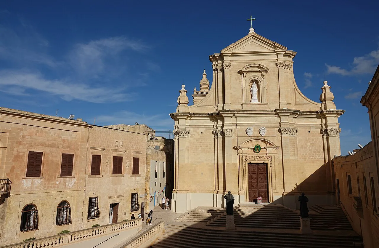 The façade of the Cathedral of the Assumption in the Cittadella, Victoria, Gozo.