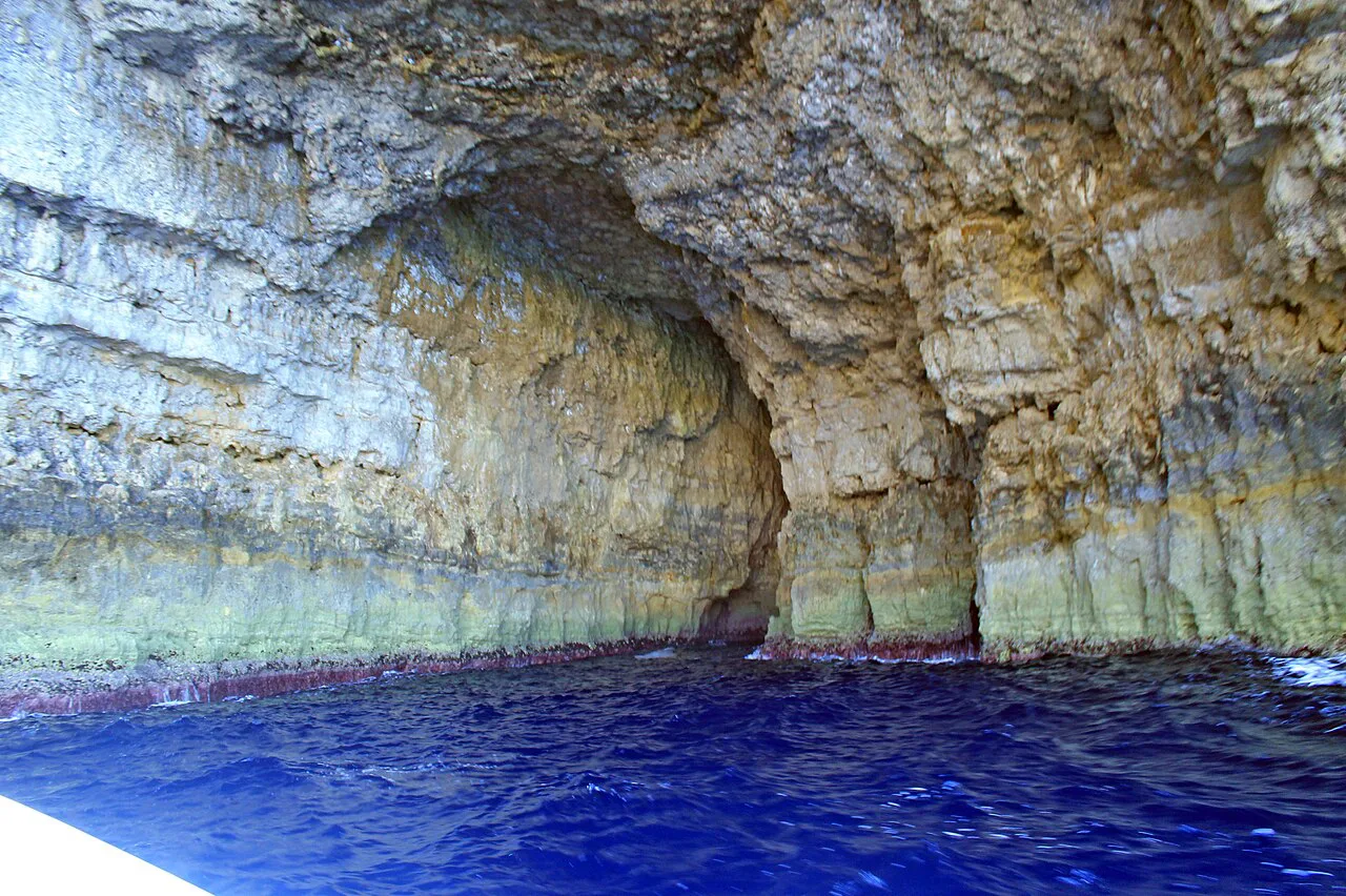Sea caves beneath the cliffs near the former Azure Window at Dwejra.
