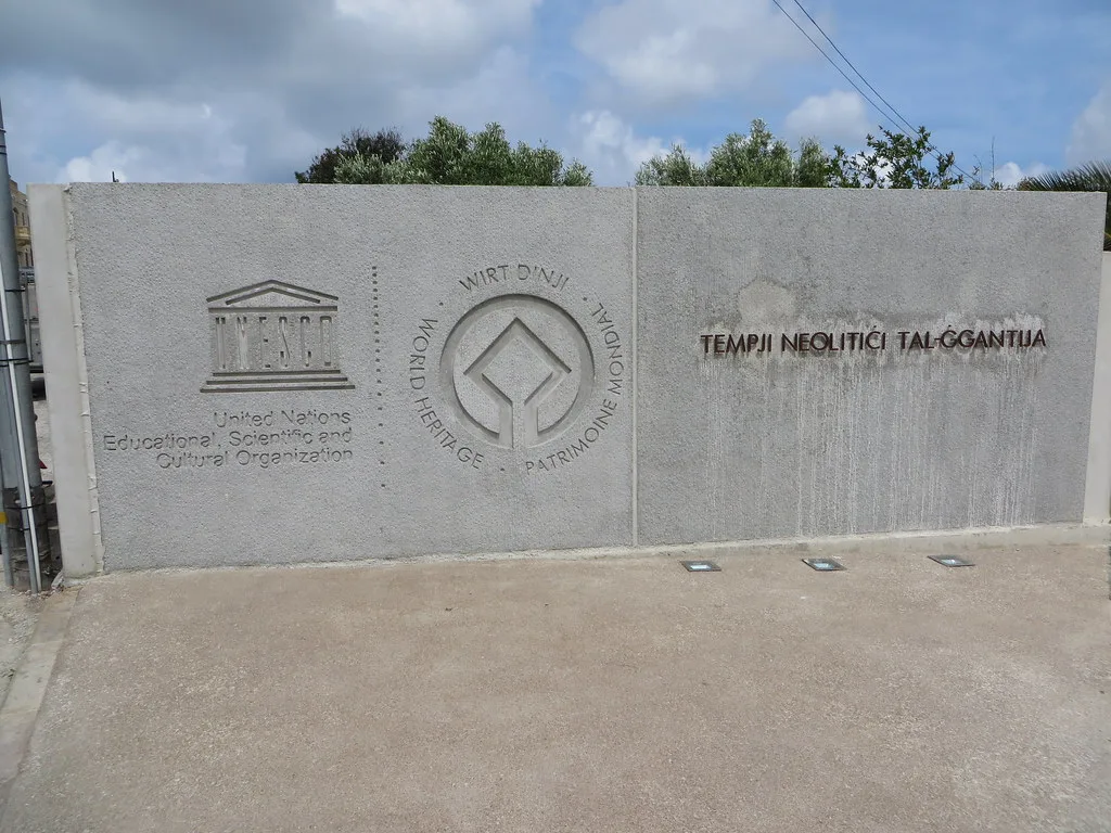 The UNESCO marker at the Ġgantija temples on Gozo.