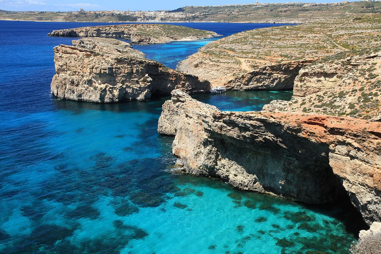 The Blue Lagoon and its rocky inlets on Comino.