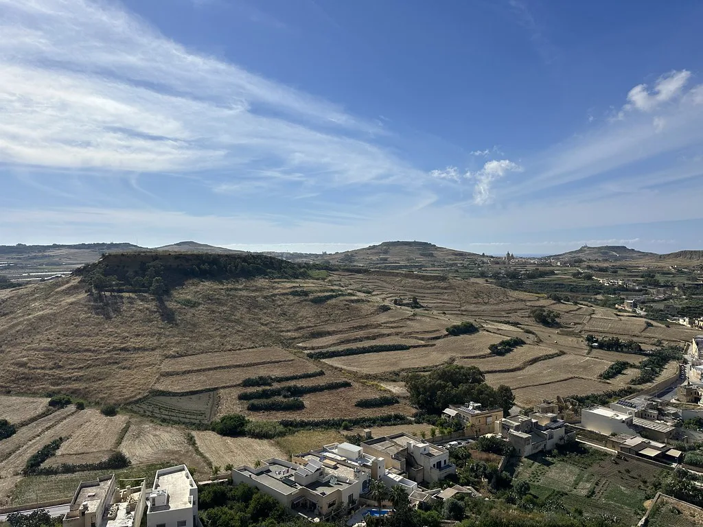 Gozo's patchwork of fields seen near Victoria.