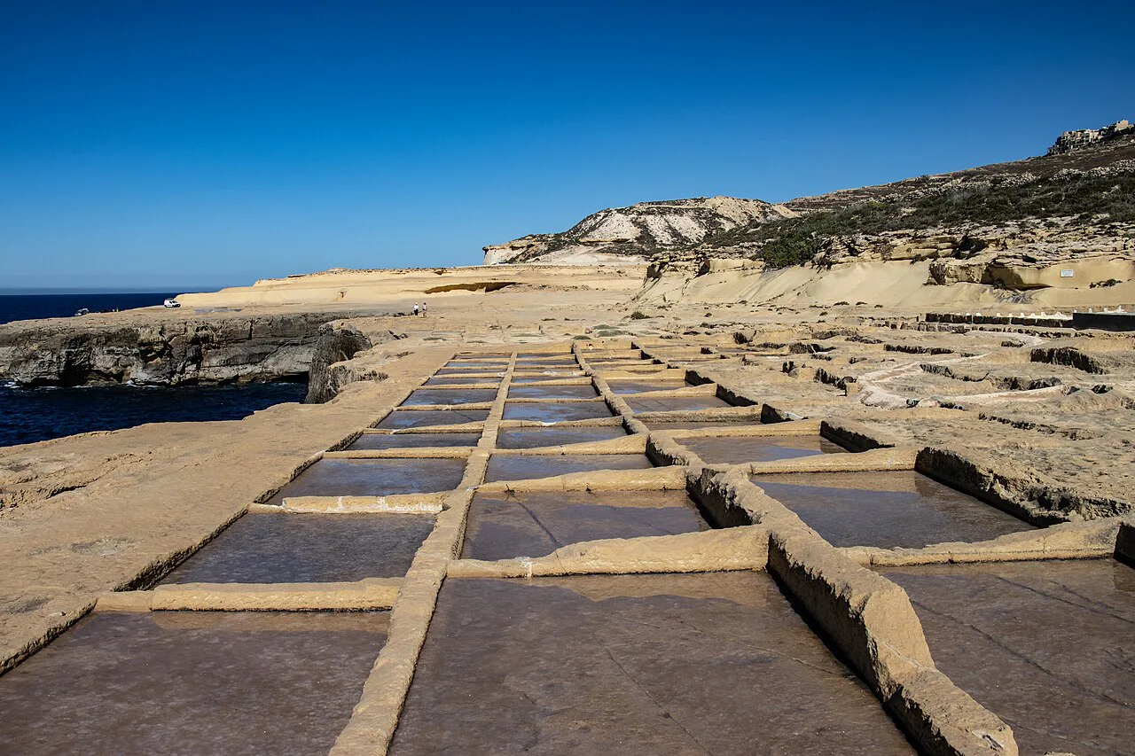 Salt pans on the Gozo coast near Xwejni.