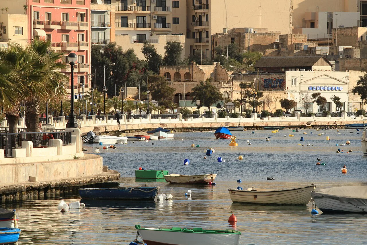 Boats moored at Gżira on Marsamxett Harbour.