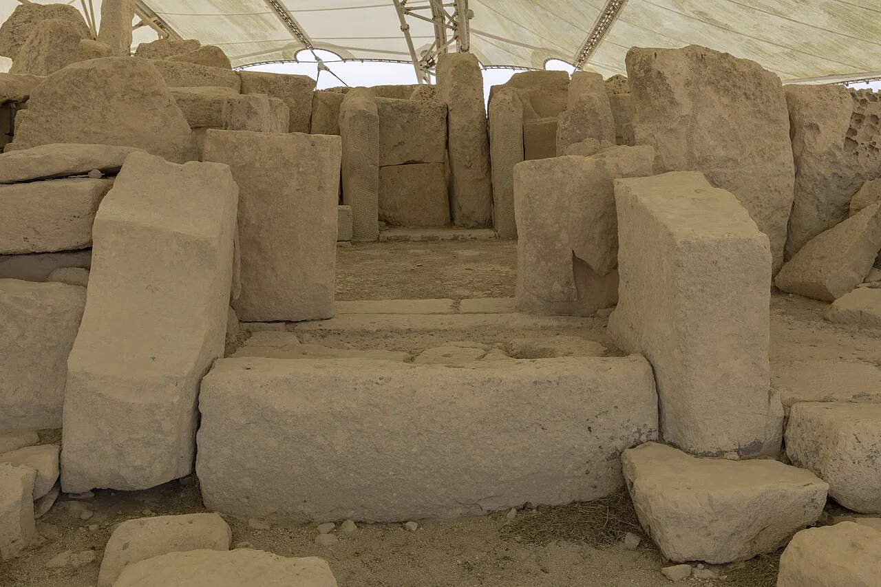 Megalithic stonework inside the Ħaġar Qim temples.