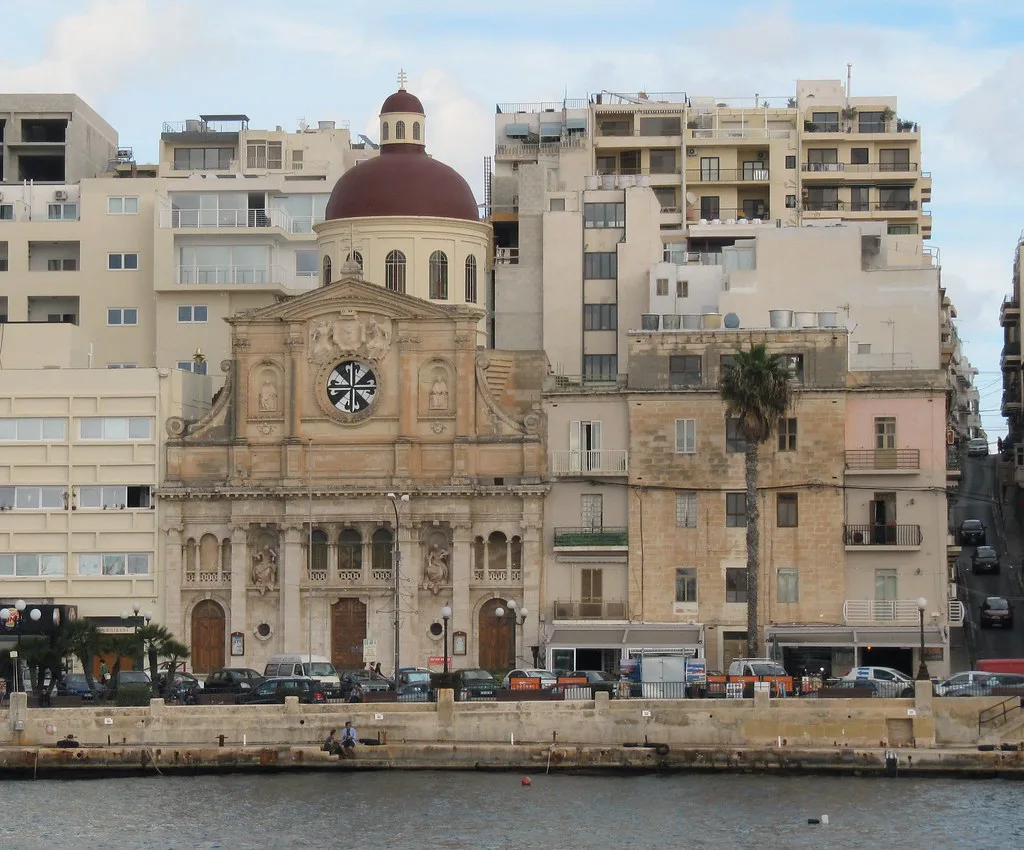 The parish church of Jesus of Nazareth on the Sliema waterfront.