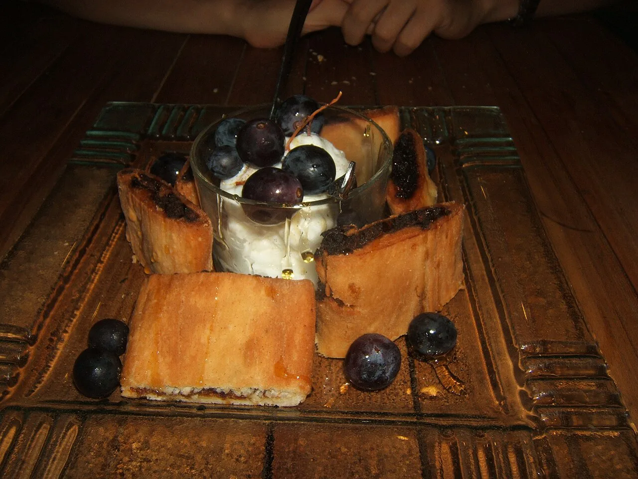 Imqaret served with ice cream.