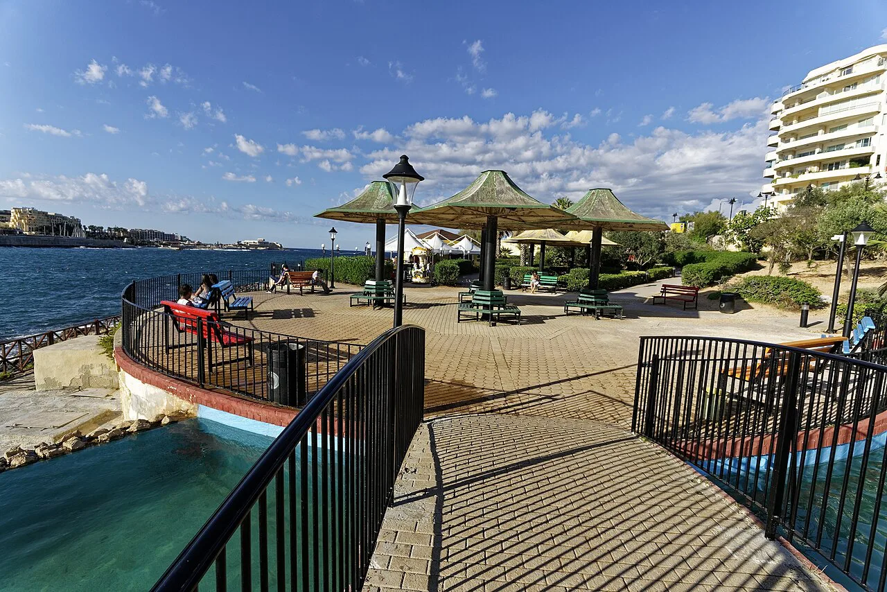 The seafront terrace of Independence Garden in Sliema.