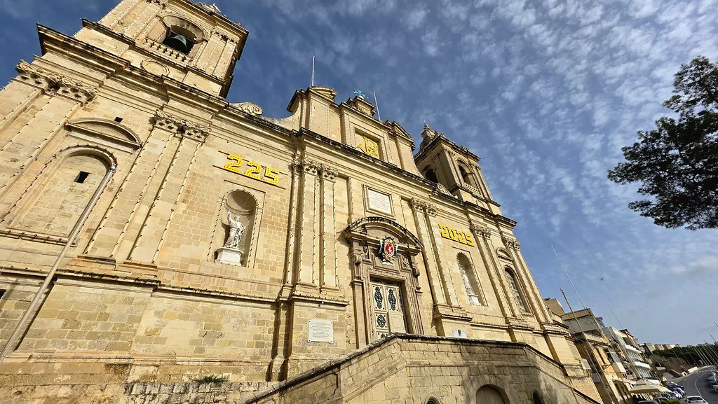 The facade of St Lawrence Church in Birgu.