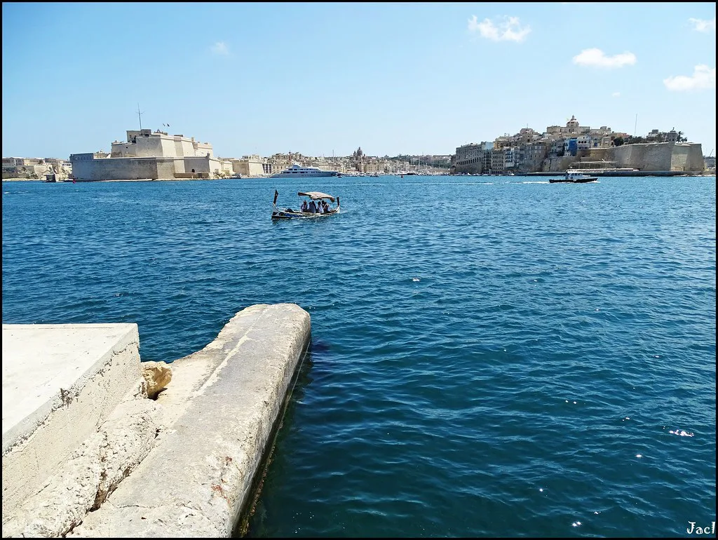 Fort St Angelo and Birgu across Grand Harbour.