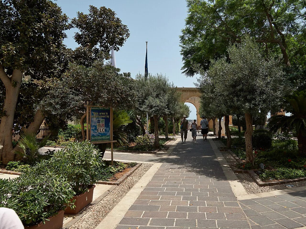 A shaded path in the Upper Barrakka Gardens in Valletta.