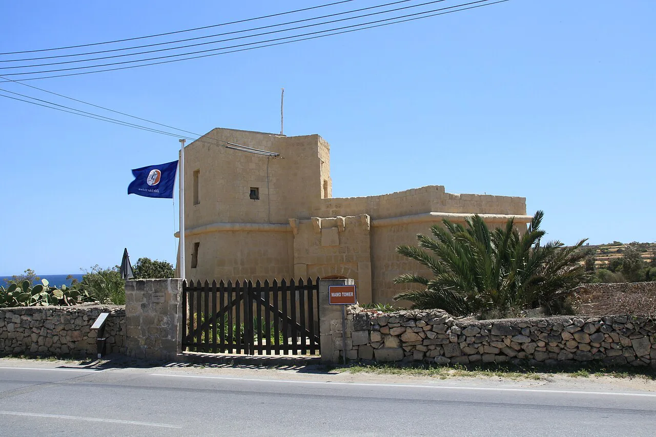 San Tumas Tower beside the coastal road in Marsaskala.
