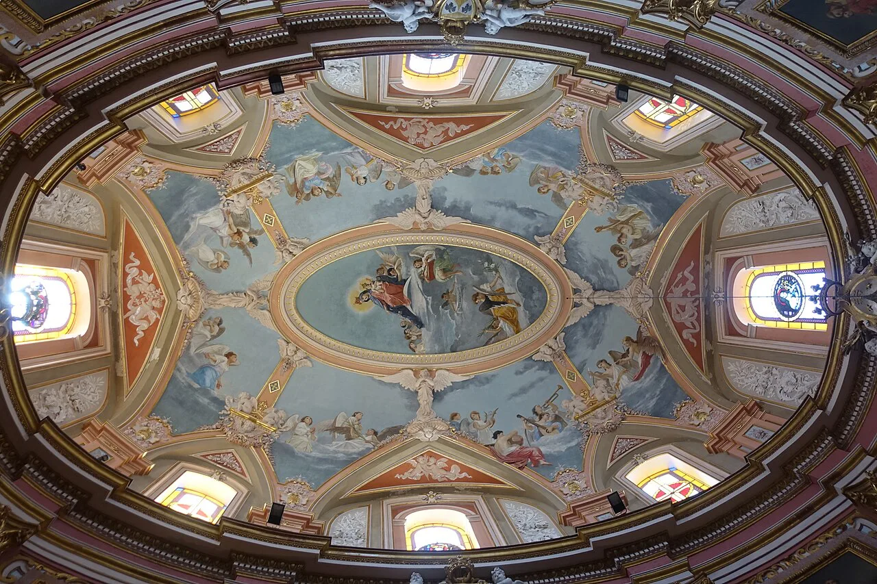 The painted dome ceiling of the Carmelite Church in Mdina.