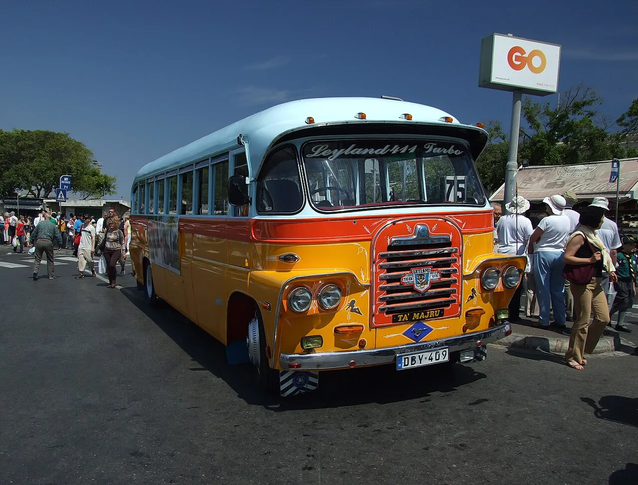 A vintage Maltese bus near City Gate in Valletta.