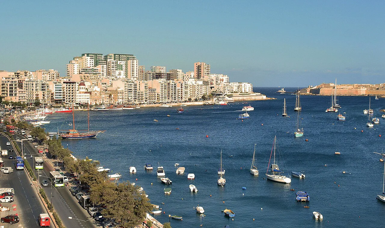Sliema's seafront and Marsamxett Harbour.