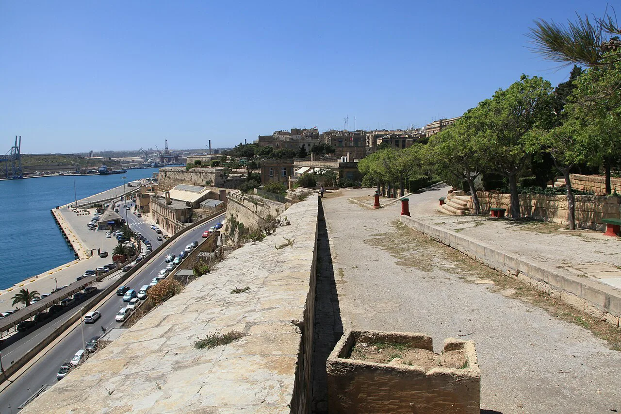 The bastions above the Grand Harbour road, seen from the Herbert Ganado Gardens in Valletta.